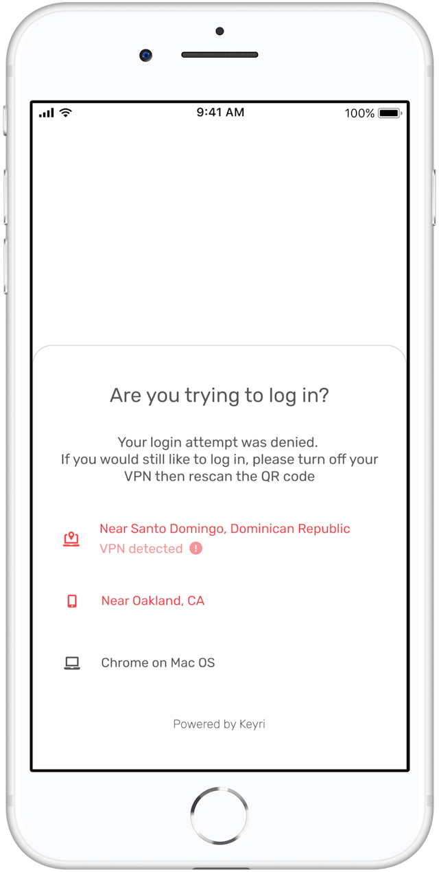 Mobile request block screen with phishing risk detected
